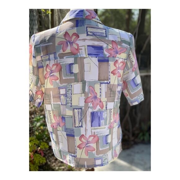 Vintage 80s Kawaii Button Up Blouse Pastel Boxy Sz 10 - Picture 2 of 6
